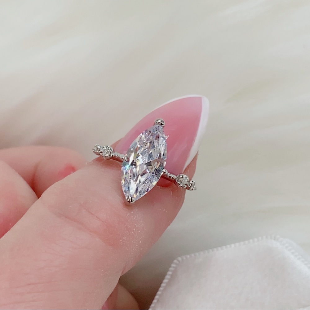 14k white gold 3 CT diamond ring marquise engagement wedding solitaire - Picture 7 of 12